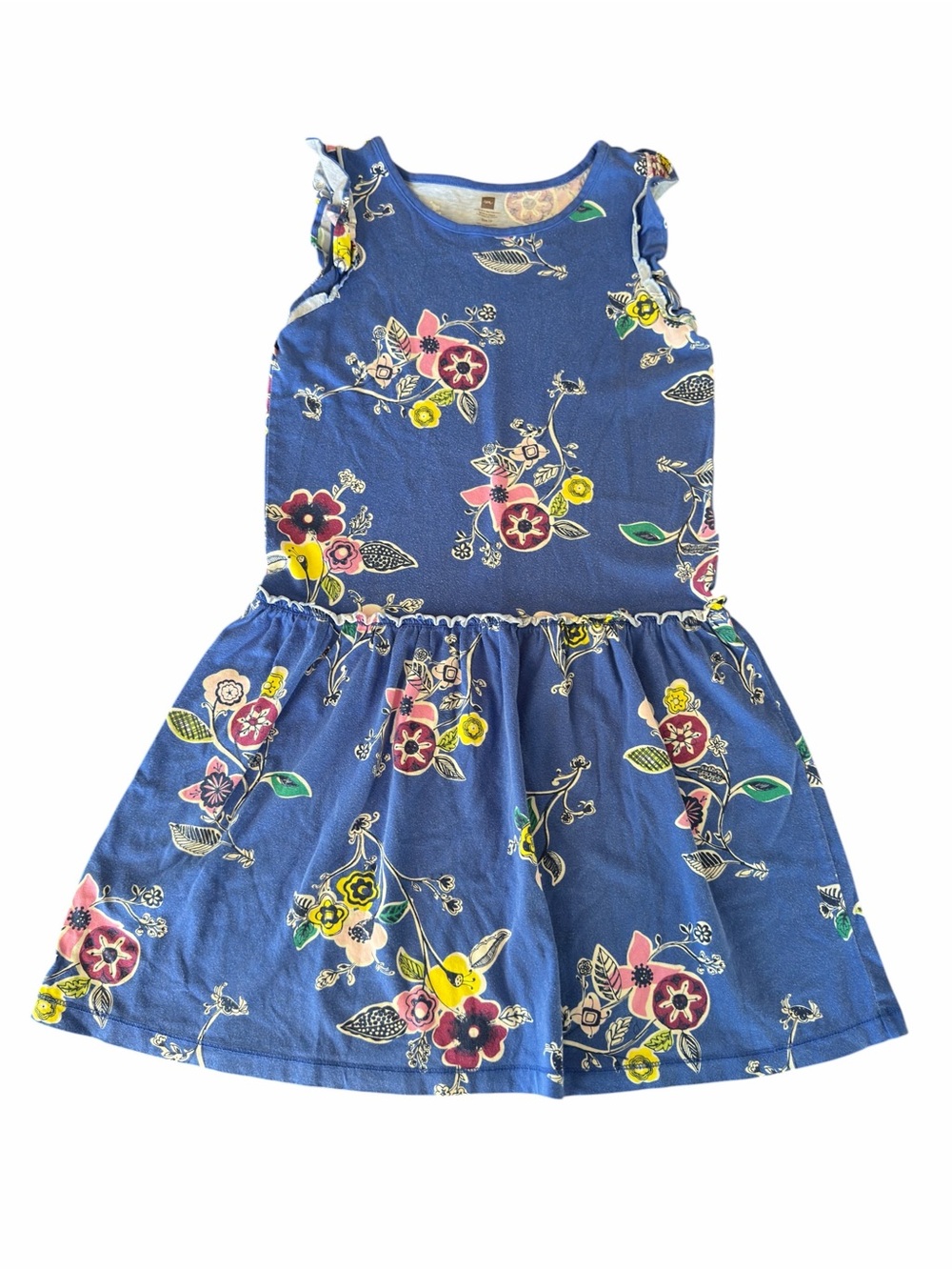 Tea Collection Blue Floral Ruffle-Shoulder Casual Dress size 12